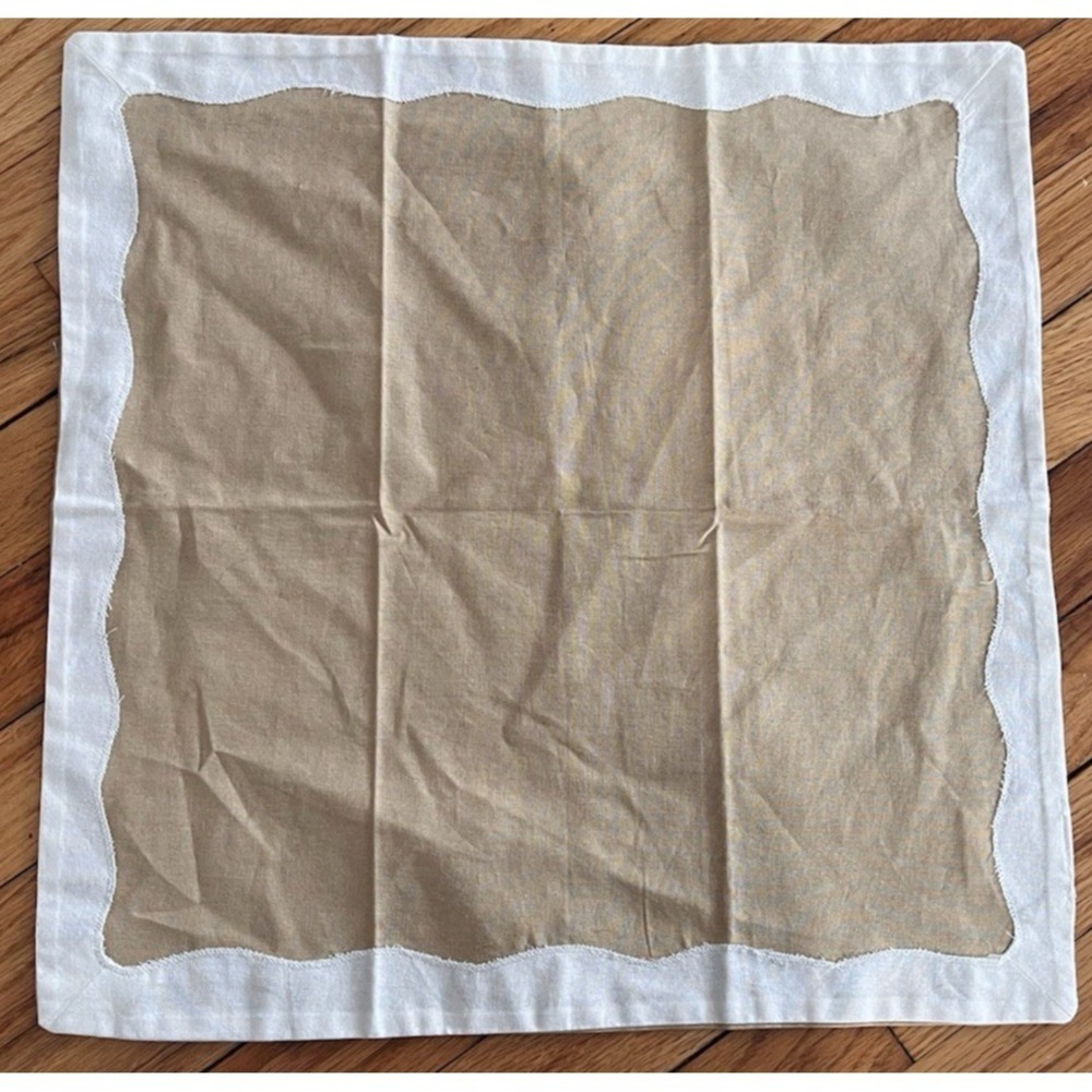 Anthropologie Ruby Scallop Border Napkins Set 3 NWOT Stone Navy Rust Orange Boho - Picture 7 of 10